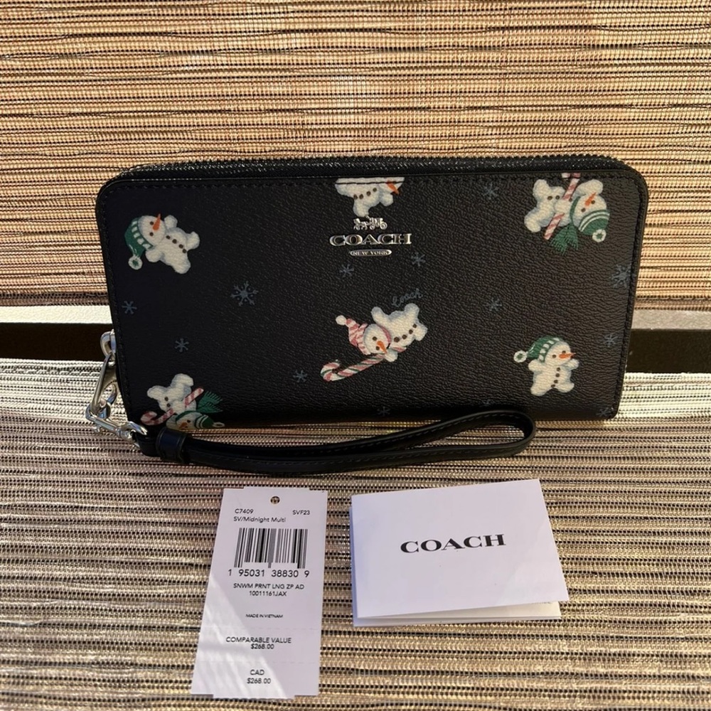 Coach Long Zip Around Wallet With Snowman Print